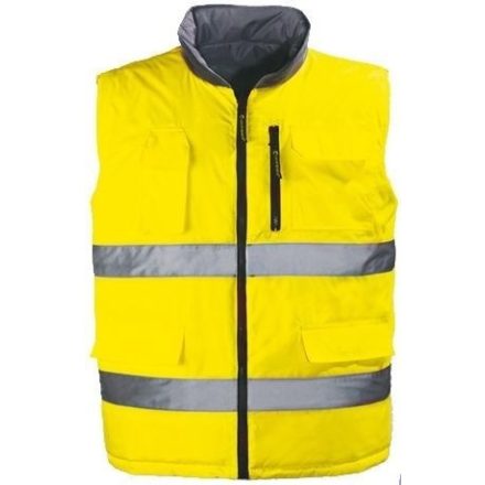 Mellény Hi-Viz Fluo bélelt kifordítható Oxford külső szürke/sárga XL